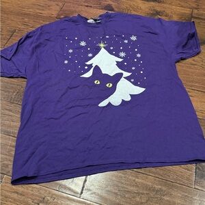 Gildan Purple Tee with Cat and Snow Design